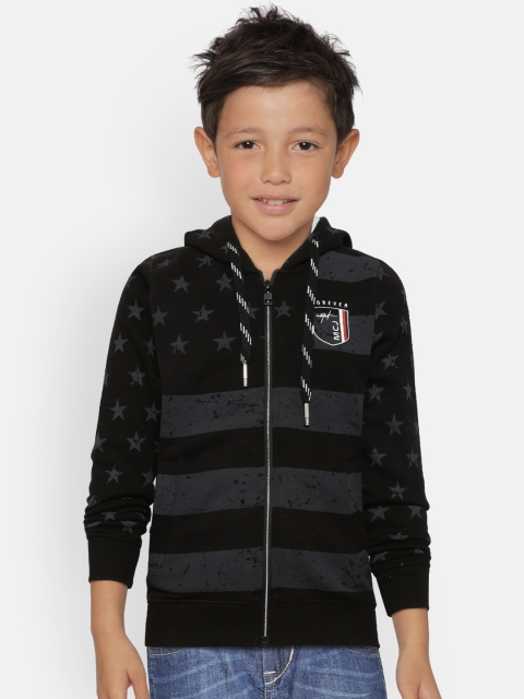 

Monte Carlo Boys Black & Grey Printed Hooded Front-Open Sweatshirt