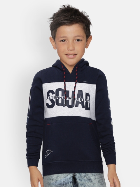 

Monte Carlo Boys Navy Blue & Grey Melange Printed Hooded Sweatshirt