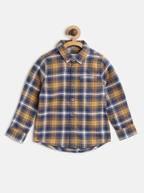 

Marks & Spencer Boys Mustard Yellow & Navy Blue Regular Fit Checked Casual Shirt