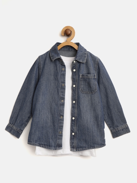 

Marks & Spencer Boys Navy Blue Regular Fit Chambray Casual Shirt with T-shirt