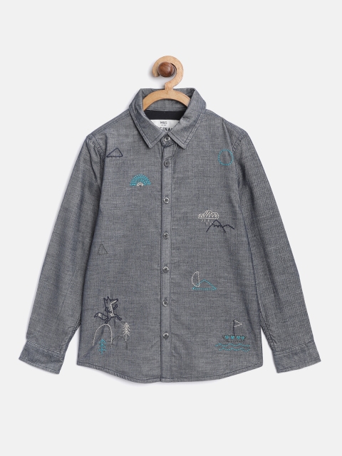 

Marks & Spencer Boys Grey & Navy Blue Regular Fit Embroidered Corduroy Shirt