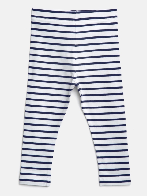 

Marks & Spencer Girls White & Navy Blue Striped Leggings