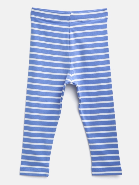 

Marks & Spencer Girls White & Blue Striped Leggings