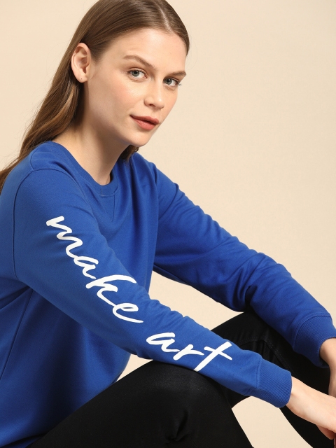 

ether Women Blue Solid Sweatshirt