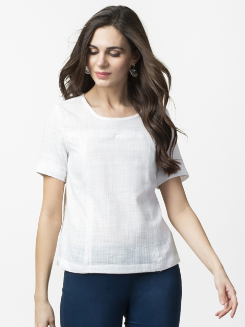 

Fabindia Women White Self Design Semi-Sheer Pure Cotton Top