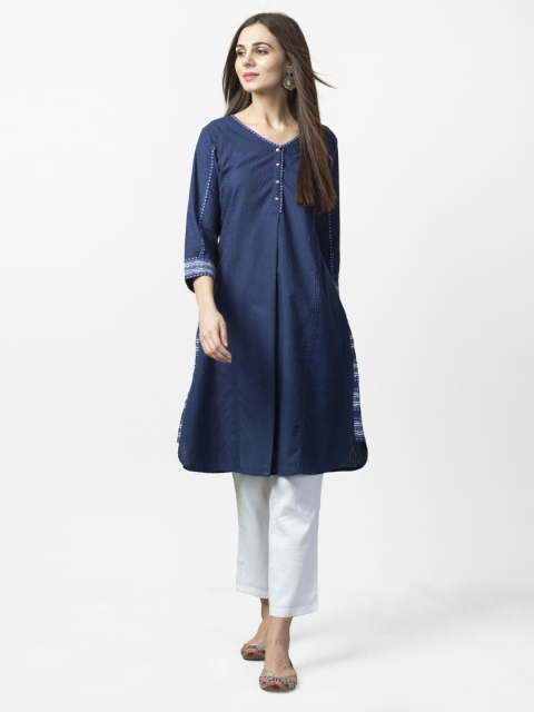 

Fabindia Women Navy Blue Woven Design A-Line Kurta