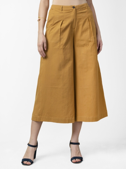 

Fabindia Women Mustard Yellow Slim Fit Dobby Design Culottes