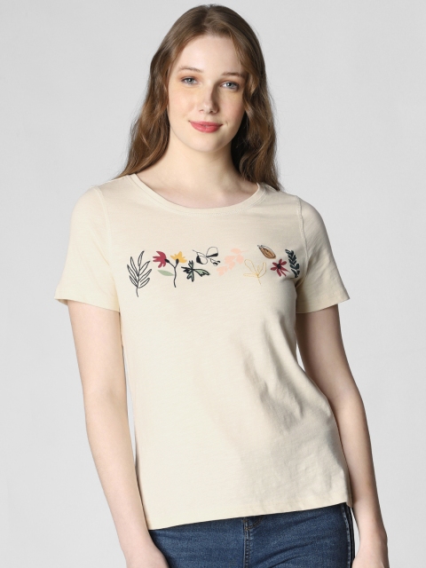 

Vero Moda Women Off-White Solid Round Neck T-shirt