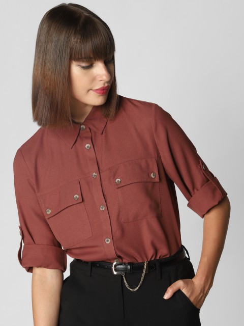 

Vero Moda Women Rust Brown Regular Fit Solid Casual Shirt