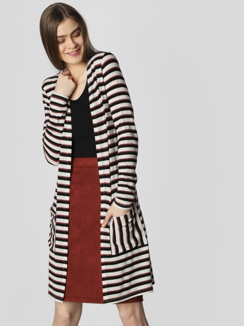 

Vero Moda Women Beige & Black Striped Open Front Shrug