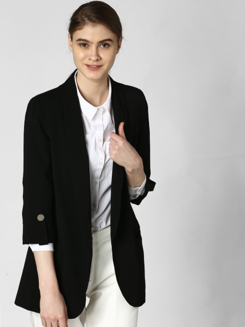 

Vero Moda Women Black Solid Single Breasted 3/4 Sleeve Blazer