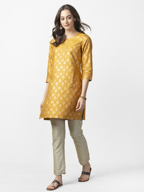 

Fabindia Women Mustard Yellow & Golden Printed Straight Kurta