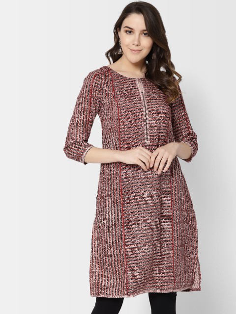 

Fabindia Women Maroon & Off-White Bagh Print Straight Kurta