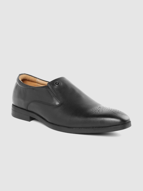 

Louis Philippe Men Black Solid Leather Semiformal Slip-Ons with Perforated Detail