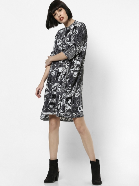 

ONLY Women Black & Grey Printed Shirt Dress