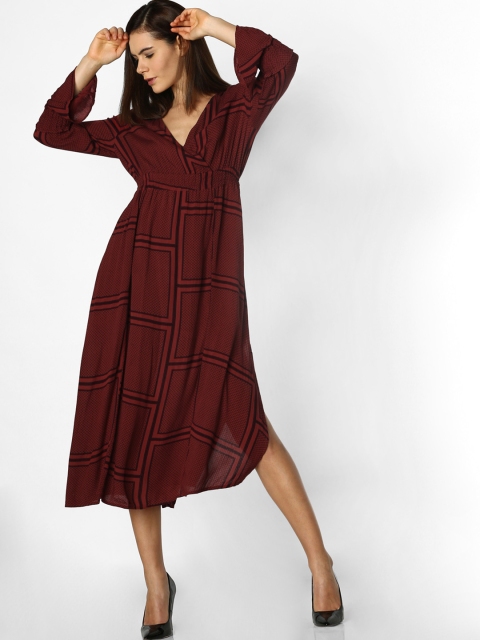 

ONLY Women Maroon & Black Printed Wrap Dress