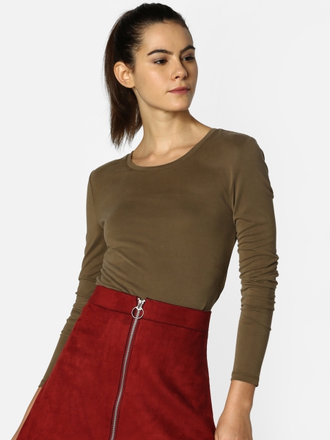 

ONLY Women Green Solid Round Neck T-shirt