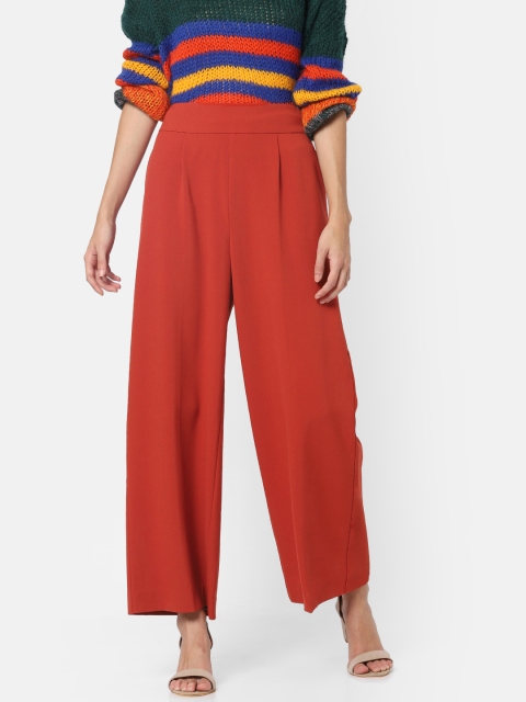 

ONLY Women Rust Red Flared Solid Parallel Trousers