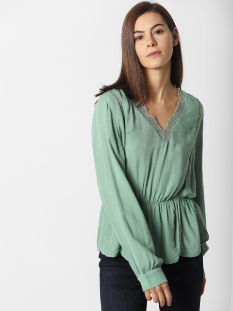

ONLY Women Green Solid Cinched Waist Top