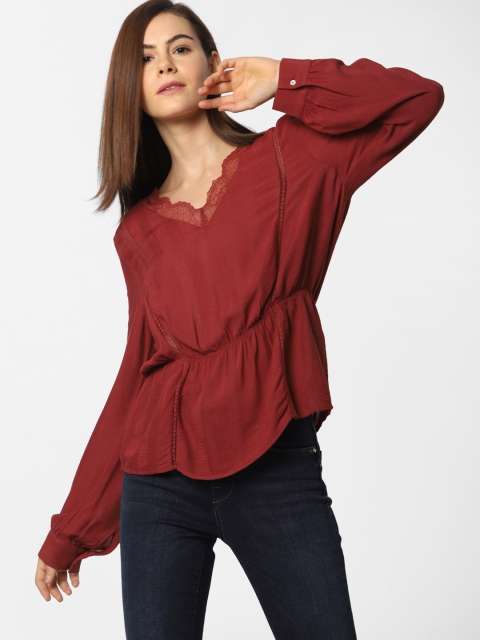 

ONLY Women Maroon Solid Cinched Waist Top