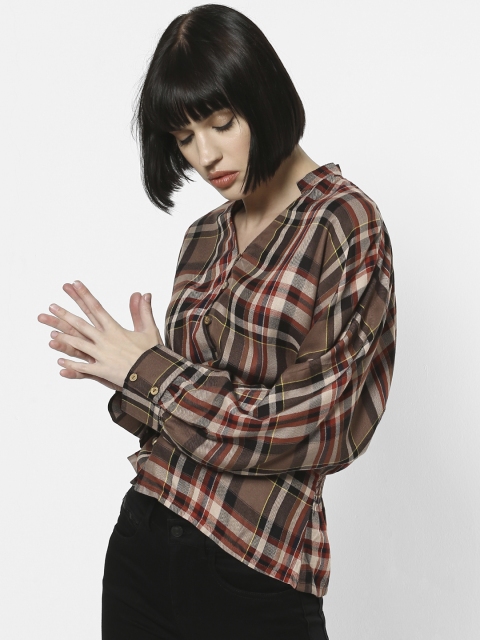 

ONLY Women Brown & Red Checked Shirt Style Top