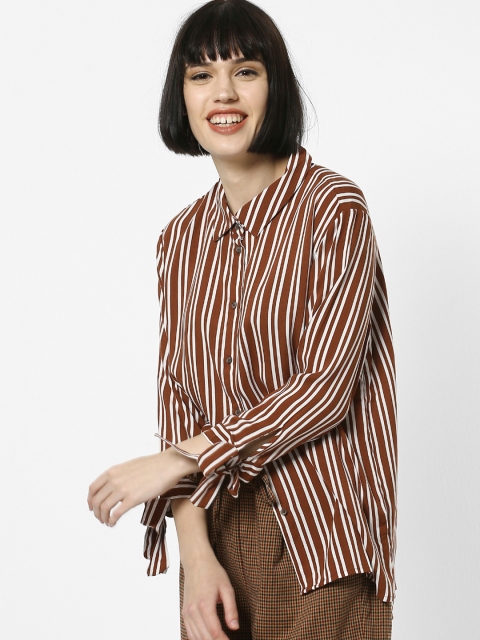 

ONLY Women Brown & White Regular Fit Striped Casual Shirt