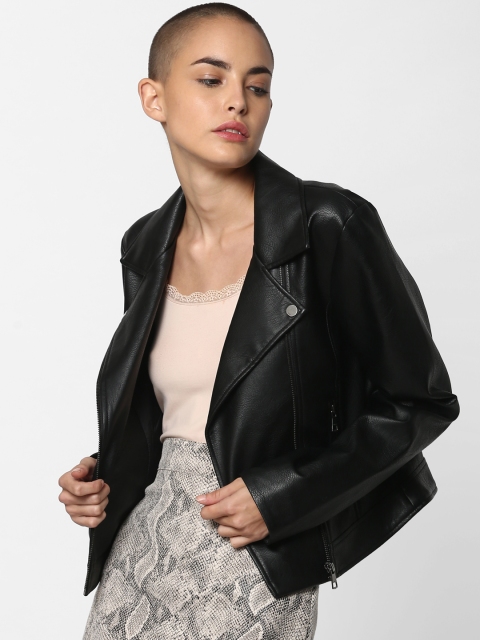 

ONLY Women Black Solid Biker Jacket