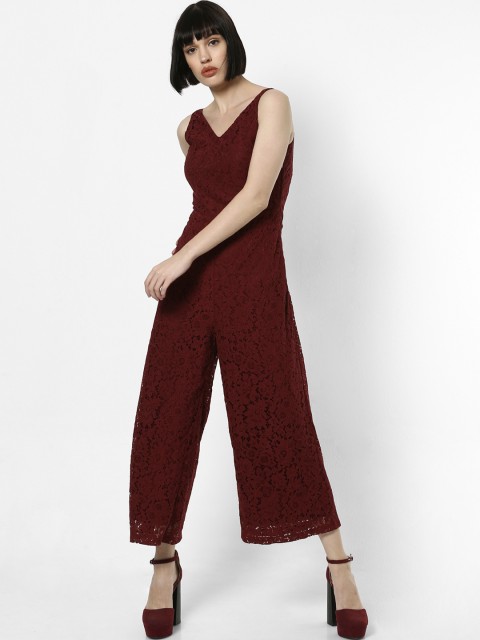 

ONLY Women Burgundy Self Design Basic Jumpsuit