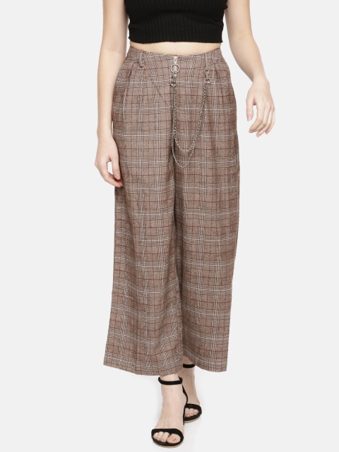 

ONLY Women Beige Flared Checked Parallel Trousers