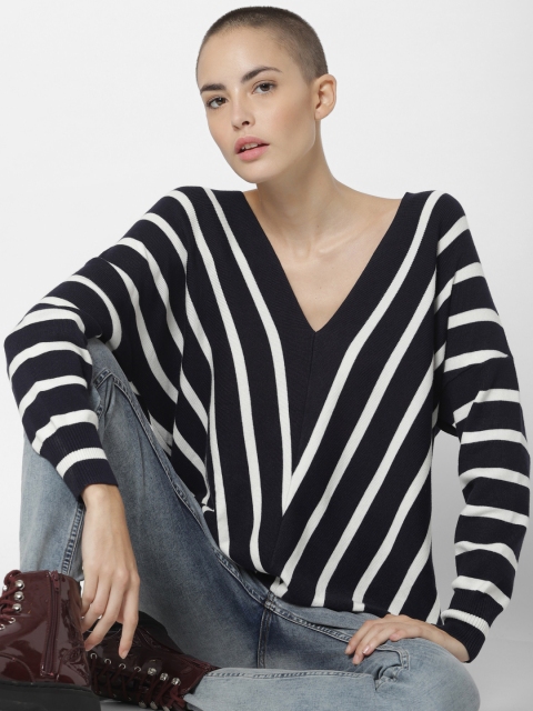 

ONLY Women Blue & White Striped Sweater