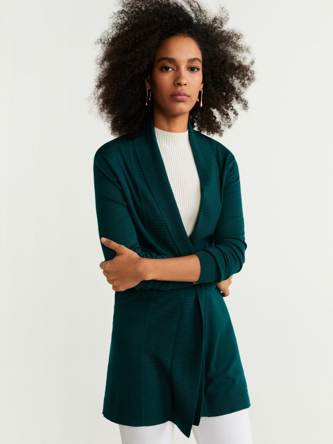 

MANGO Women Green Solid Front-Open Sweater