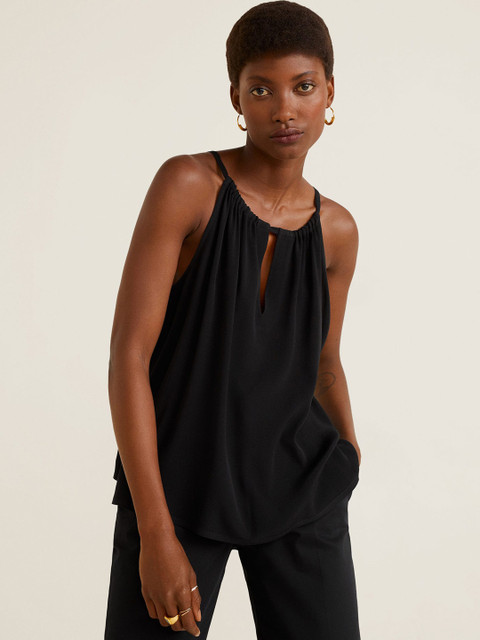 

MANGO Women Black Solid A-Line Top