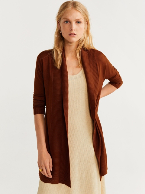 

MANGO Women Mustard Brown Solid Front-Open Sweater