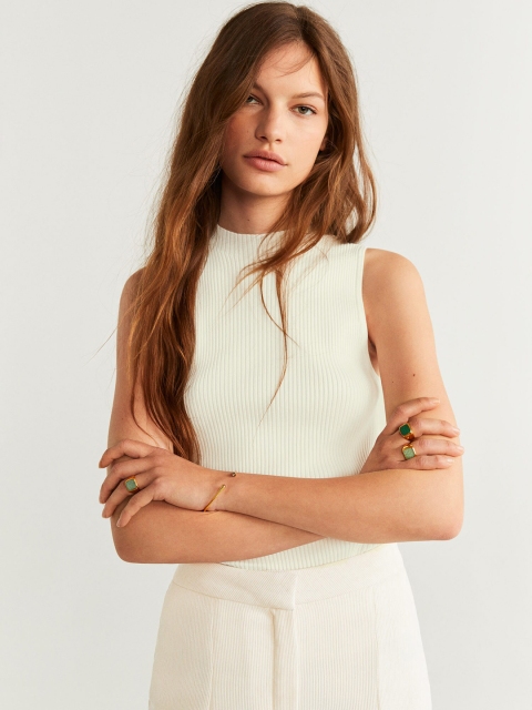 

MANGO Women Off-White Solid Top