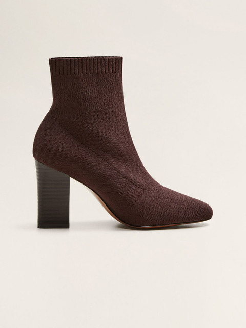 

MANGO Women Coffee Brown Mid-Top Solid Heeled Boots