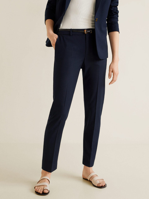 

MANGO Women Navy Blue Regular Fit Solid Regular Trousers