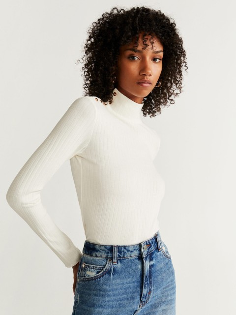 

MANGO Women White Self-Striped Fitted Top
