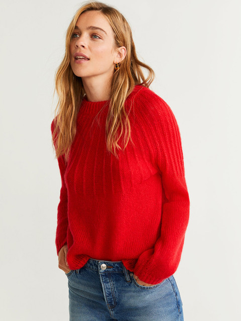 

MANGO Women Red Self-Design Sweater
