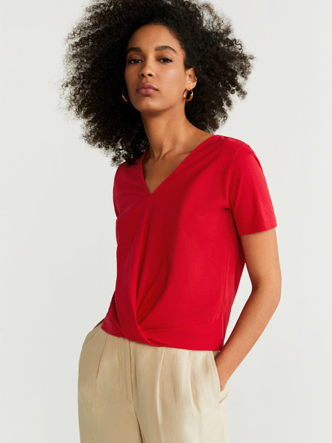 

MANGO Women Red Solid Regular Top