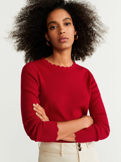 

MANGO Women Maroon Solid Sweater