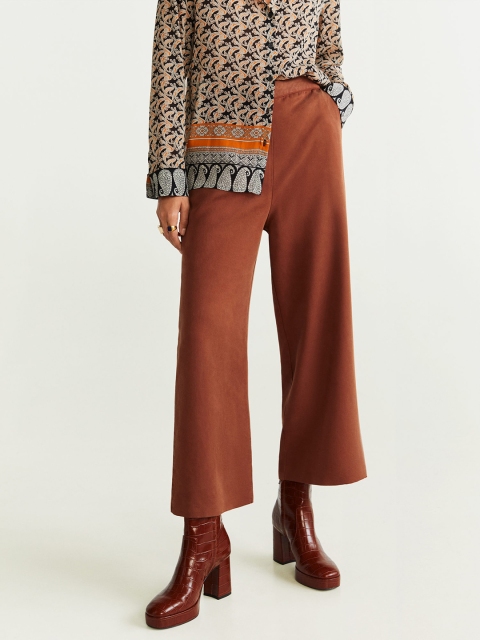 

MANGO Women Brown Flared Solid Parallel Trousers