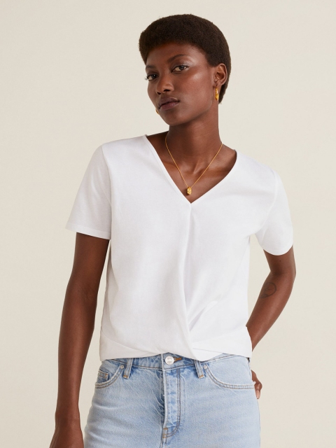 

MANGO Women White Solid Twisted Top