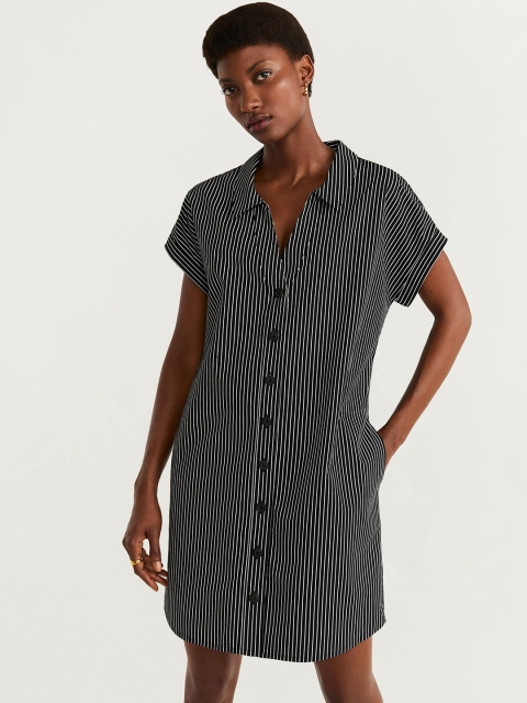 

MANGO Women Black & White Striped Shirt Dress