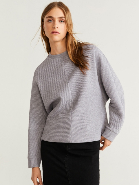 

MANGO Women Grey Self-Striped Sweater