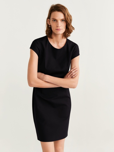 

MANGO Women Solid Black Sheath Dress
