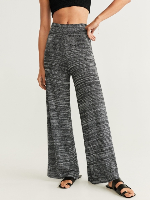 

MANGO Women Charcoal Grey Regular Fit Self Design Parallel Trousers