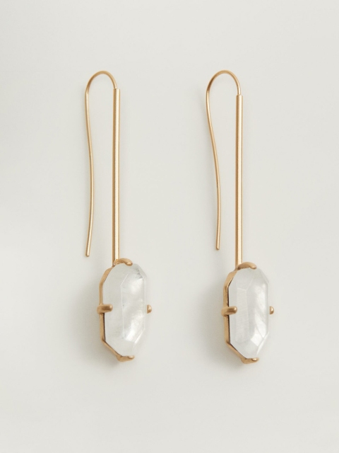 

MANGO White & Gold-Toned Stone-Studded Contemporary Drop Earrings