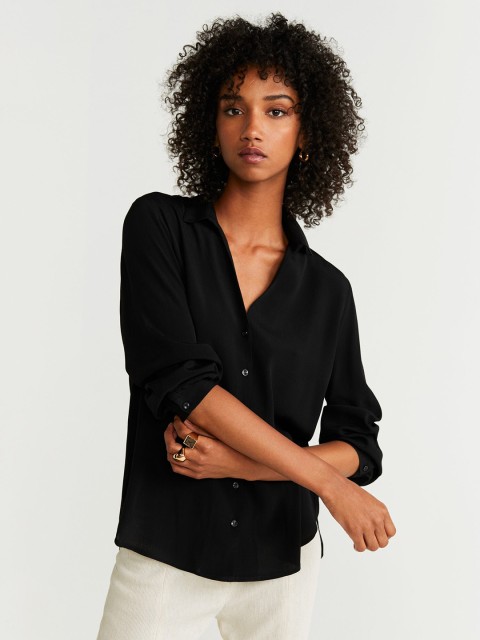 

MANGO Women Black Regular Fit Solid Casual Shirt