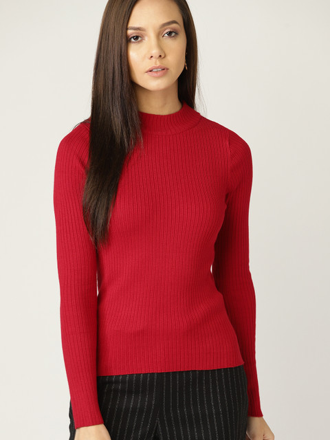 

MANGO Women Red Ribbed Sweater