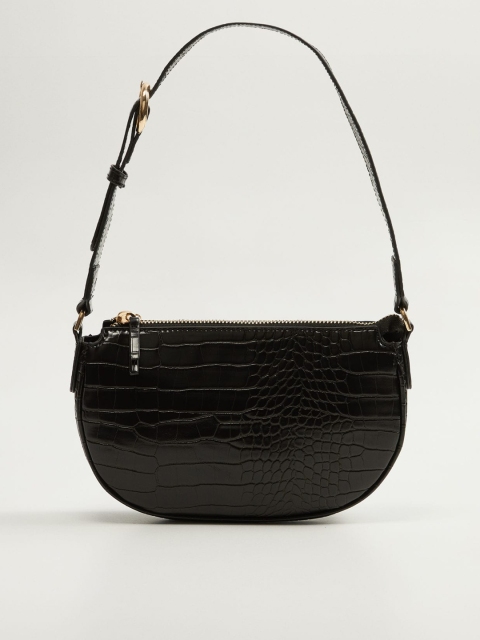 

MANGO Black Croc Pattern Shoulder Bag